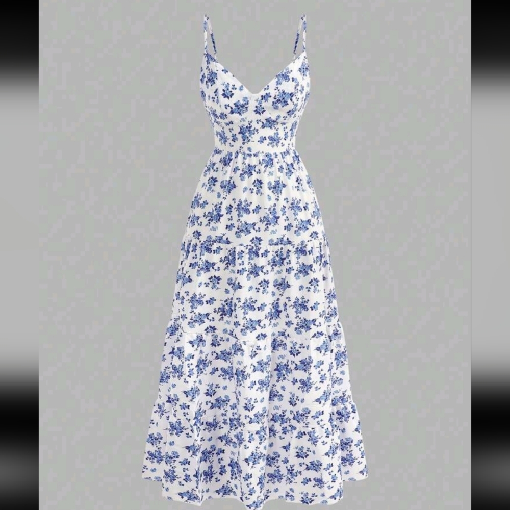 SHEIN Blue Floral Maxi Dress